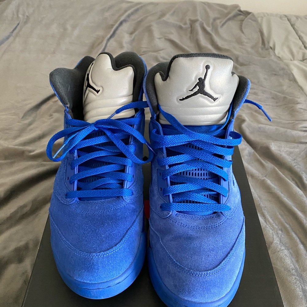 Red and blue pair of Retro Jordan 5s bundle